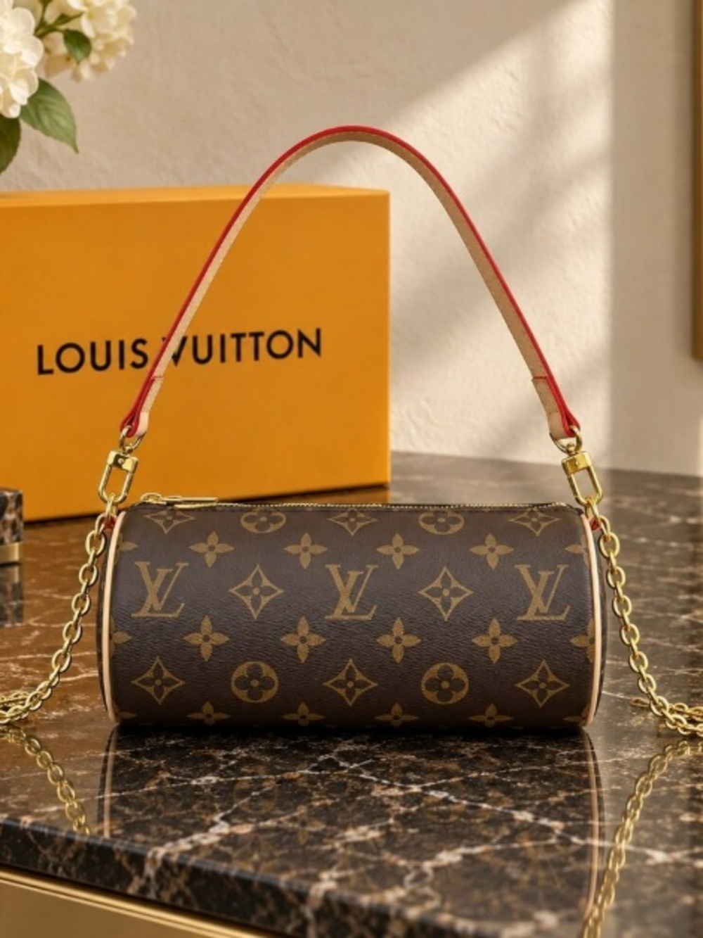 Louis Vuitton Bag Monogram Mini Papillon Bag with Red Trim